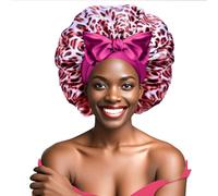 Ptrin Capelli in raso, 1 cuffia in seta per dormire, notte Bonnet, cappa in raso con elastico regolabile, per donne e ragazze, rosso leopardato