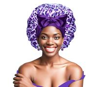 Ptrin Capelli in raso, 1 cuffia in seta per dormire, notte Bonnet, cappa in raso con elastico regolabile, per donne e ragazze, viola leopardato