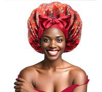 Ptrin Cuffia in raso, cuffia in seta double-face per dormire, cuffia per capelli da notte con fascia elastica, cappello per donne e ragazze, capelli lunghi, lisci e ricci, per donne, stampa rossa