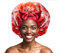Ptrin Cuffia in raso, cuffia in seta double-face per dormire, per capelli da notte, con fascia elastica, cappello per donne e ragazze, capelli lunghi, lisci e ricci, per donne, rosso peonia