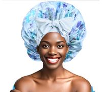 Ptrin Cuffia in raso, cuffia in seta double-face per dormire, per capelli da notte, con fascia elastica, cappello per donne e ragazze, capelli lunghi, lisci e ricci, per donne, bianco peonia