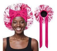 Ptrin 1 cuffia per capelli in raso, per dormire, notte Bonnet, in raso con elastico regolabile, per donne e ragazze, rosa batik