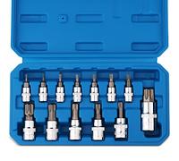 PTSTEL - Set di 13 bussole Torx T8-T60 CRV 1/4", 3/8" e 1/2" Drive per uso manuale su auto, camion, elettrodomestici, macchine e altri lavori con custodia
