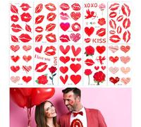 Ptwola 10 fogli adesivi temporanei per San Valentino, impermeabili, impronte rosse, decorazioni per il corpo, rose, angeli, freccia, linea, cuori per donne San Valentino