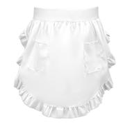 Ptwola Grembiule da donna bianco mezzo grembiule con tasche regolabile chef cucina grembiule corto vintage volant francese cameriera grembiule da cucina per ragazza ristorante cameriera bistrò caffè