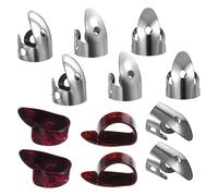 Ptwola Set di 12 plettri da dito in acciaio, include 8 plettri per dita in acciaio argentato e 4 plettri per pollice in celluloide in plastica e celluloide, plettro regolabile per basso per chitarra