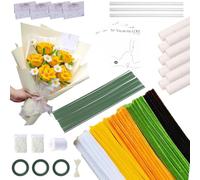 Ptyism 500 Pezzi Pipe Cleaner Flowers Set（ Biglietti di Auguri e Carta da Regalo in Omaggio ecc）Giallo 5 Colori，Pfeifenreiniger Blumen Set丨Set di Fiori con Scovolini per DIY Decorazione