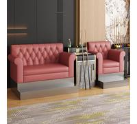 PU Leather Billiard Sofa, Pool Hall Spectator Chair, Comfort Viewing Seating with Attached Side Table, Dedicated Rest Furniture for Room(E)