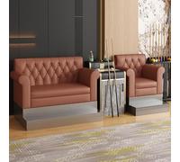 PU Leather Billiard Sofa, Pool Hall Spectator Chair, Comfort Viewing Seating with Attached Side Table, Dedicated Rest Furniture for Room(F)