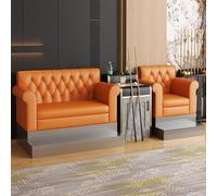 PU Leather Billiard Sofa, Pool Hall Spectator Chair, Comfort Viewing Seating with Attached Side Table, Dedicated Rest Furniture for Room(A)