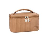 PU Leather Cake Shape Make Up Bag, Prtable Csmetic Strage Bag, pen Lid Make Mre Cnvenient tTake ut Csmetics (Color : Brwn)
