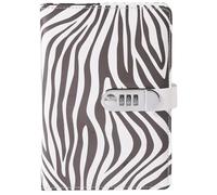 PU Leather Password Notebook, A5 Black and White Lockable Diary, Journal with Combination Lock(Zebra Print)