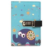 PU Leather Password Notebook, A5 Cute Carton Animal Journal with Combination Lock, Personal Diary with Lock(Elephant)