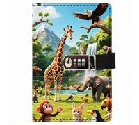 PU Leather Password Notebook, A5 Cute Carton Animal Journal with Combination Lock, Personal Diary with Lock(Animal Park)