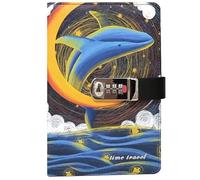 PU Leather Password Notebook, A5 Cute Carton Animal Journal with Combination Lock, Personal Diary with Lock(Starry Mmoon Blue Whale)