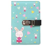 PU Leather Password Notebook, A5 Cute Carton Animal Journal with Combination Lock, Personal Diary with Lock(Rabbit)