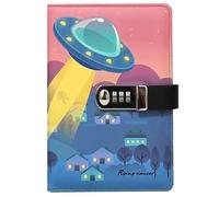 PU Leather Password Notebook, A5 Cute Carton Animal Journal with Combination Lock, Personal Diary with Lock(Spaceship)