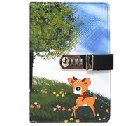 PU Leather Password Notebook, A5 Cute Carton Animal Journal with Combination Lock, Personal Diary with Lock(Deer)
