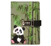 PU Leather Password Notebook, A5 Cute Carton Animal Journal with Combination Lock, Personal Diary with Lock(Bamboo Panda)