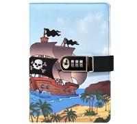 PU Leather Password Notebook, A5 Cute Carton Animal Journal with Combination Lock, Personal Diary with Lock(Pirate Ship)
