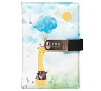 PU Leather Password Notebook, A5 Cute Carton Animal Journal with Combination Lock, Personal Diary with Lock(Giraffe)