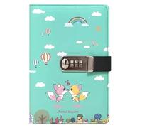 PU Leather Password Notebook, A5 Cute Carton Animal Journal with Combination Lock, Personal Diary with Lock(Fox)