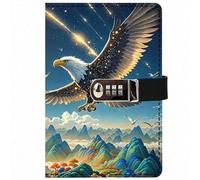 PU Leather Password Notebook, A5 Cute Carton Animal Journal with Combination Lock, Personal Diary with Lock(Eagle)