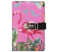 PU Leather Password Notebook, A5 Cute Carton Animal Journal with Combination Lock, Personal Diary with Lock(Flamingo)