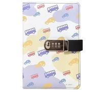 PU Leather Password Notebook, A5 Cute Carton Animal Journal with Combination Lock, Personal Diary with Lock(Toy Car)