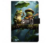 PU Leather Password Notebook, A5 Cute Carton Animal Journal with Combination Lock, Personal Diary with Lock(Guitar Frog)