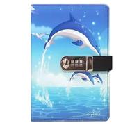 PU Leather Password Notebook, A5 Cute Carton Animal Journal with Combination Lock, Personal Diary with Lock(Dolphin)