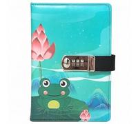 PU Leather Password Notebook, A5 Cute Carton Animal Journal with Combination Lock, Personal Diary with Lock(Lotus Pond Frog)