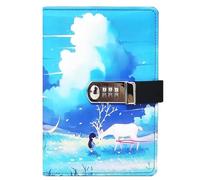 PU Leather Password Notebook, A5 Cute Carton Animal Journal with Combination Lock, Personal Diary with Lock(White Deer)