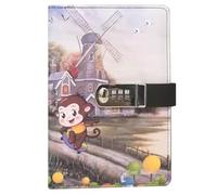 PU Leather Password Notebook, A5 Cute Carton Animal Journal with Combination Lock, Personal Diary with Lock(Monkey)