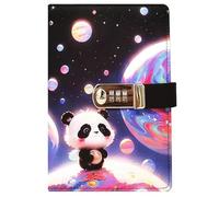 PU Leather Password Notebook, A5 Cute Carton Animal Journal with Combination Lock, Personal Diary with Lock(Starry Sky Panda)