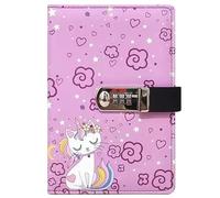 PU Leather Password Notebook, A5 Cute Carton Animal Journal with Combination Lock, Personal Diary with Lock(Proud Cat)