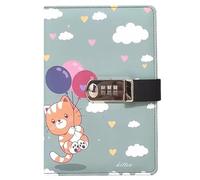 PU Leather Password Notebook, A5 Cute Carton Animal Journal with Combination Lock, Personal Diary with Lock(Kitten)