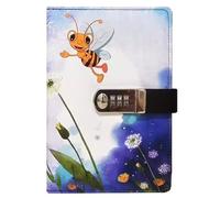 PU Leather Password Notebook, A5 Cute Carton Animal Journal with Combination Lock, Personal Diary with Lock(Bee)