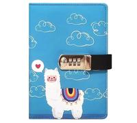 PU Leather Password Notebook, A5 Cute Carton Animal Journal with Combination Lock, Personal Diary with Lock(Alpaca)