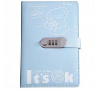 PU Leather Password Notebook, A5 Cute Cartoon Lockable Diary with 300 Pages, Journal with Combination Lock(Blue)