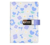 PU Leather Password Notebook, A5 Floral Lockable Diary, Journal with Combination Lock(Blue)