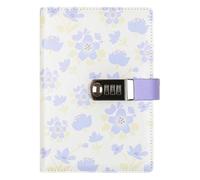 PU Leather Password Notebook, A5 Floral Lockable Diary, Journal with Combination Lock(White)