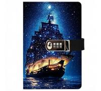 PU Leather Password Notebook, A5 Journal with Combination Lock, Personal Diary with Lock(European Signpost)