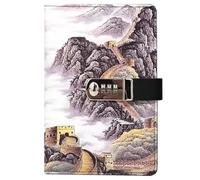 PU Leather Password Notebook, A5 Journal with Combination Lock, Personal Diary with Lock(Great Wall)
