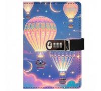 PU Leather Password Notebook, A5 Journal with Combination Lock, Personal Diary with Lock(Hot Air Balloon)