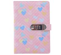 PU Leather Password Notebook, A5 Love Heart Diary with Lock, Journal with Combination Lock(Pink)