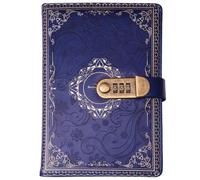 PU Leather Password Notebook, A5 Secret Garden Diary with Lock, Vintage Journal with Combination Lock(Blue)