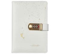 PU Leather Password Notebook, A5 The Sea of Star Diary with Lock, Universe Journal with Combination Lock(White B)