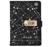 PU Leather Password Notebook, A5 The Sea of Star Diary with Lock, Universe Journal with Combination Lock(Black C)