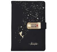 PU Leather Password Notebook, A5 The Sea of Star Diary with Lock, Universe Journal with Combination Lock(Black B)